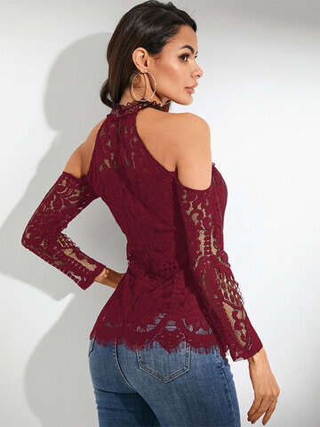 Women Blouses & Shirts | Lace Solid Off-shoulder Long Sleeve Blouse For Women - CR26390