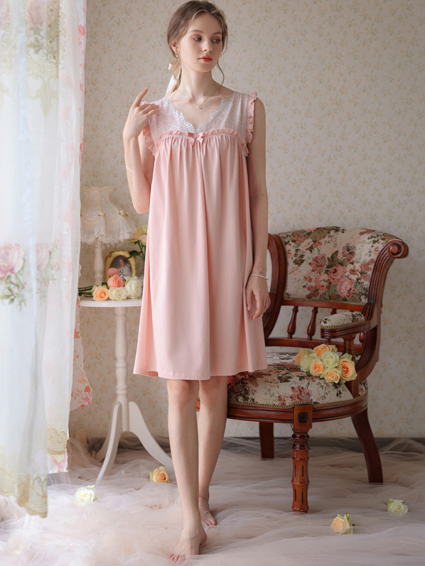 Loose Party V Neck Cotton Nightdress