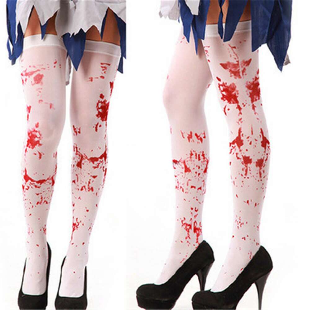 Halloween stocking long sexy women horror white halloween party bloody fancy knee long zombie socks