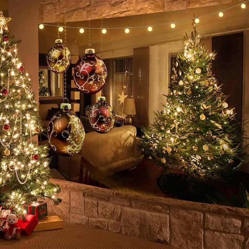 Christmas Decor LED Lights Wall Tapestry Fireplace Christmas Tree Print