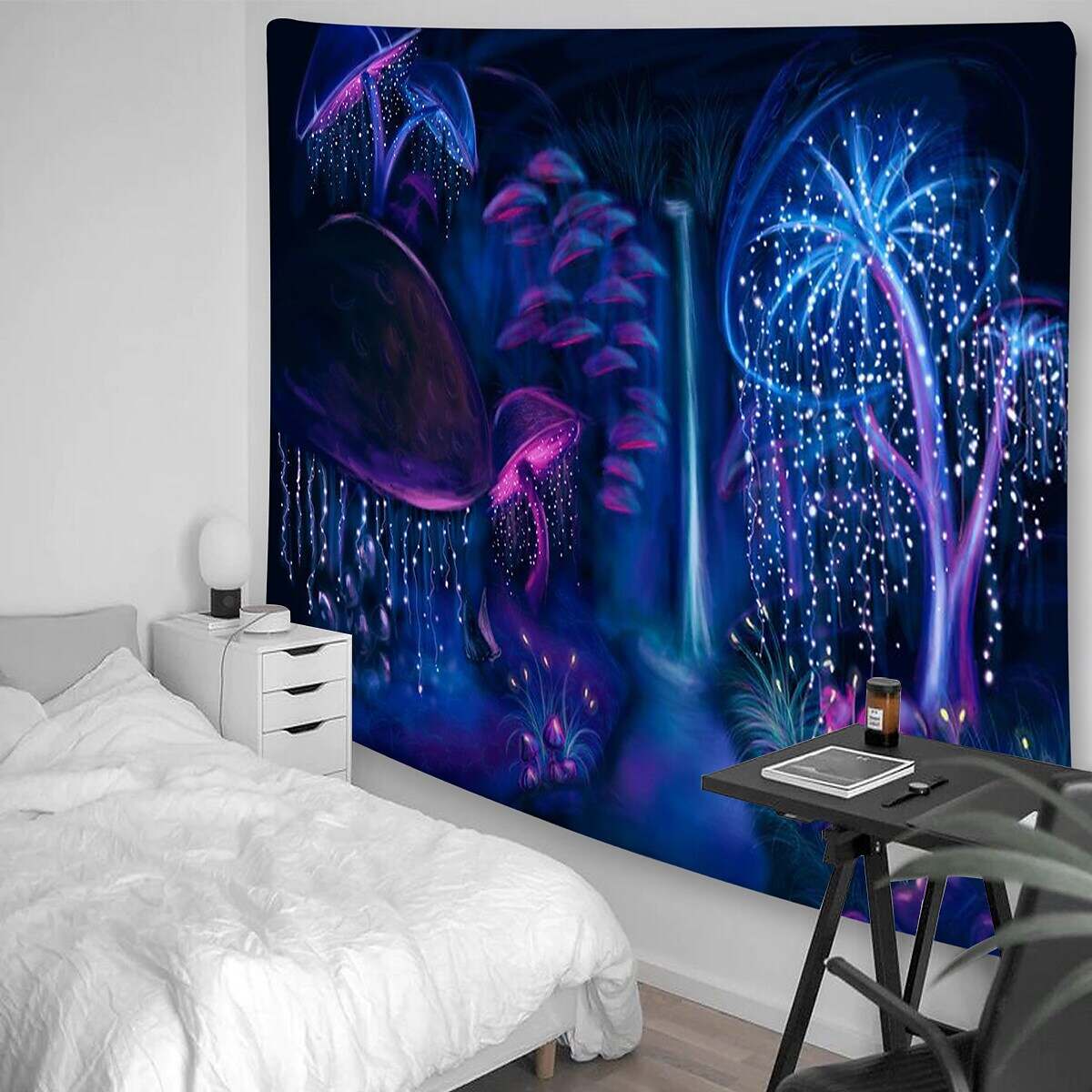 Black UV Light Jellyfish Psychedelic Tapestry