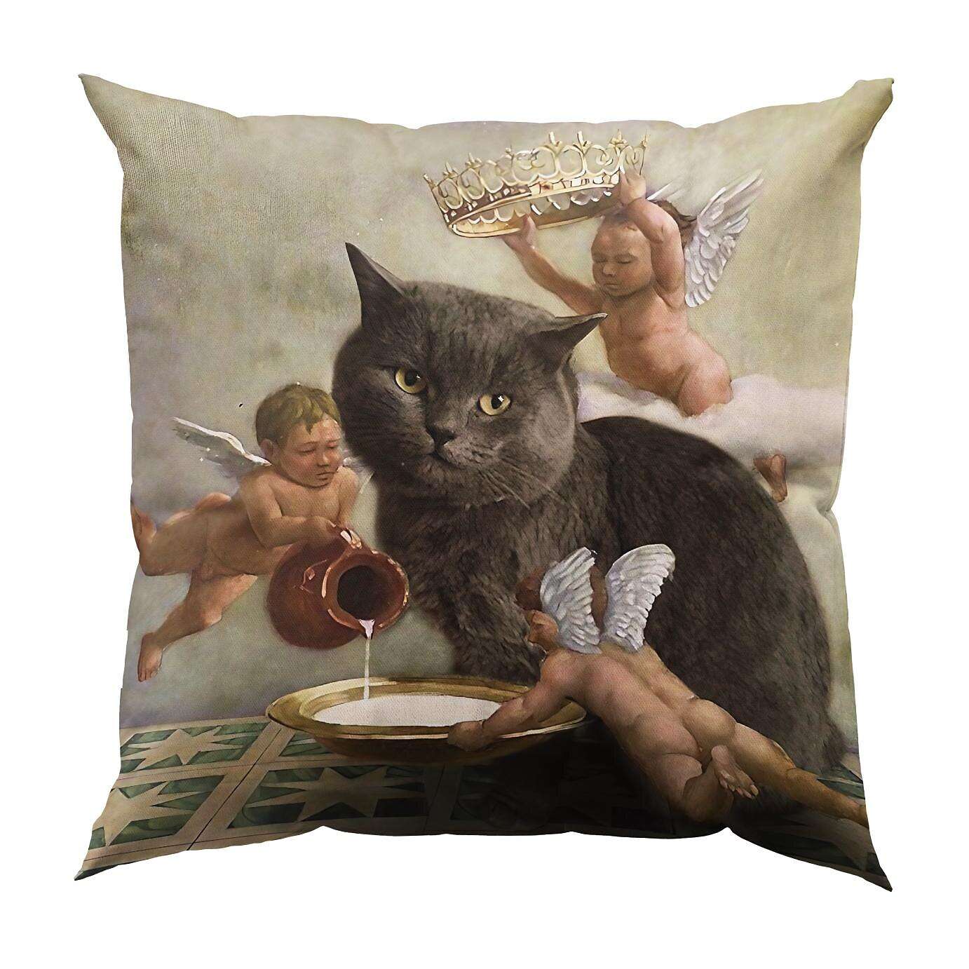 Funny Renaissance Cat Double Side Pillow Cover 4PC