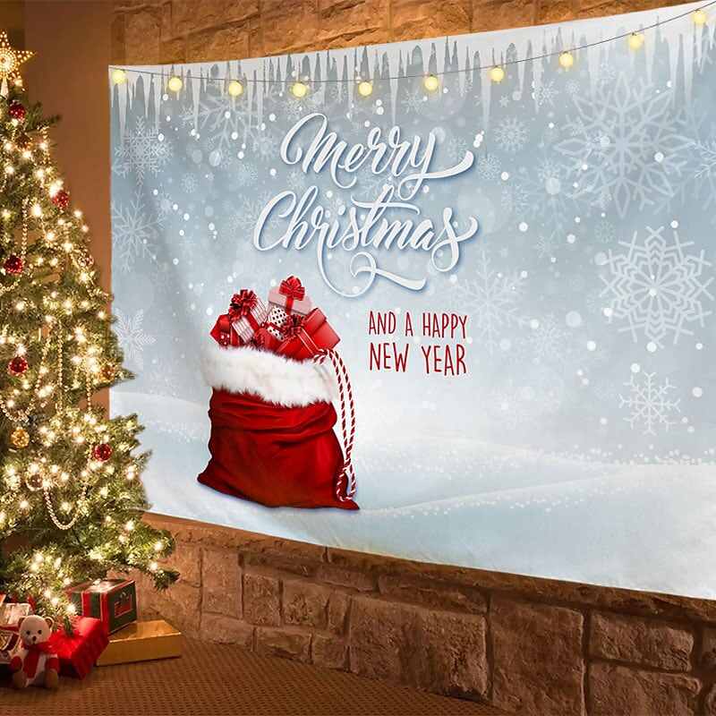 Christmas Decor LED Lights Wall Tapestry Merry Christmas Tree Print