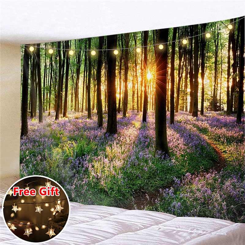 Landscape LED Lights Wall Tapestry Art Decor Flower Filed Print