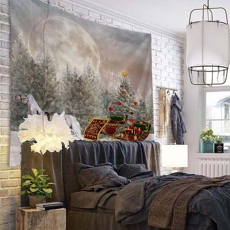 Christmas Carriage Classic Theme Wall Tapestry Art Decor for Winter Home