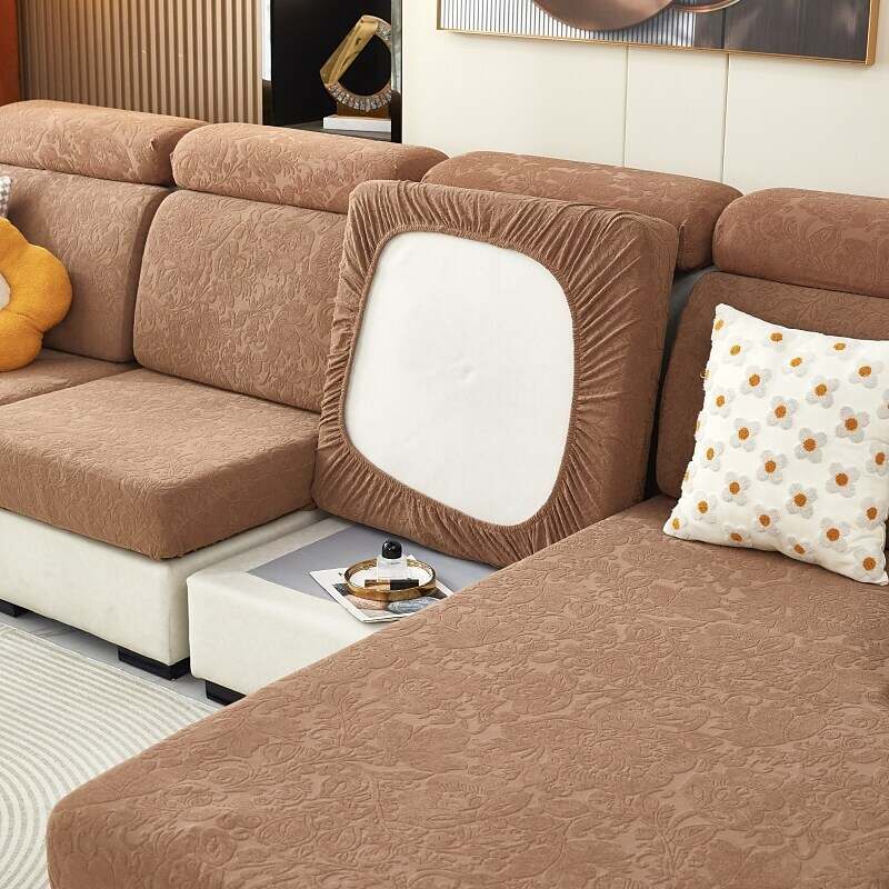 Stretch Sofa Seat Cushion Cover Slipcover Elastic Couch Sectional Armchair Loveseat 4 or 3 Seater L Shape Solid Soft Durable Washable