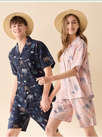 Hawaii Regular Fit Cotton Short Sleeve Couple Pajama Set