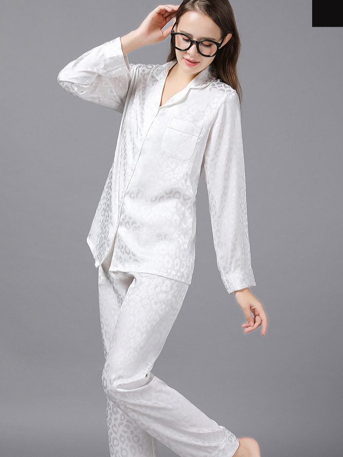 Regular Fit Ice Silk Casual Long Sleeve Couple Pajama Set