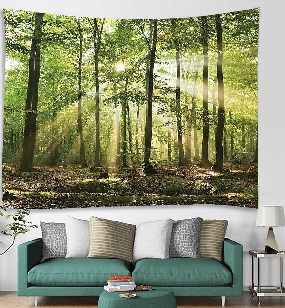 Nature Wall Tapestry Art Decor Landscape Sunshine Through Tree Forest