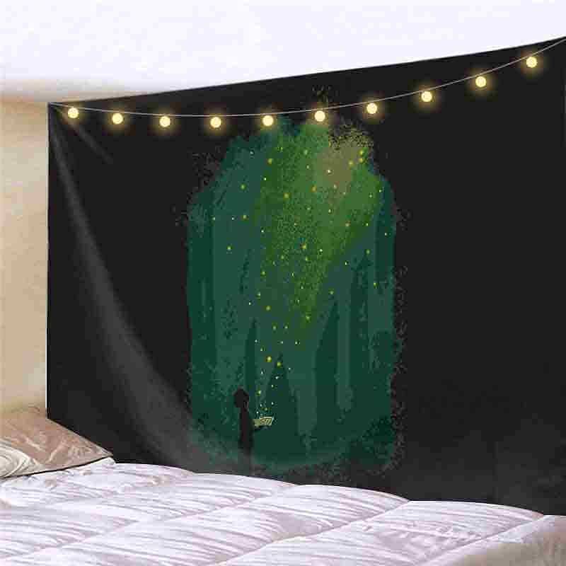 Landscape LED Lights Wall Tapestry Art Decor Forest Tree Print