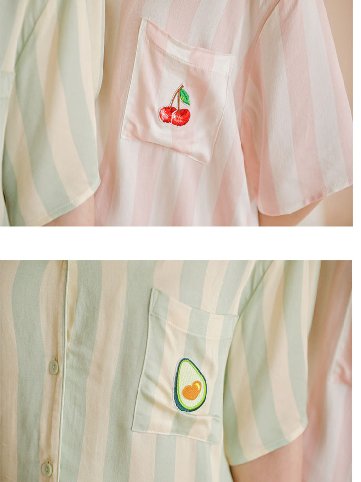 Fruit Shawl Collar Simple Loose Short Sleeve Pajama Set