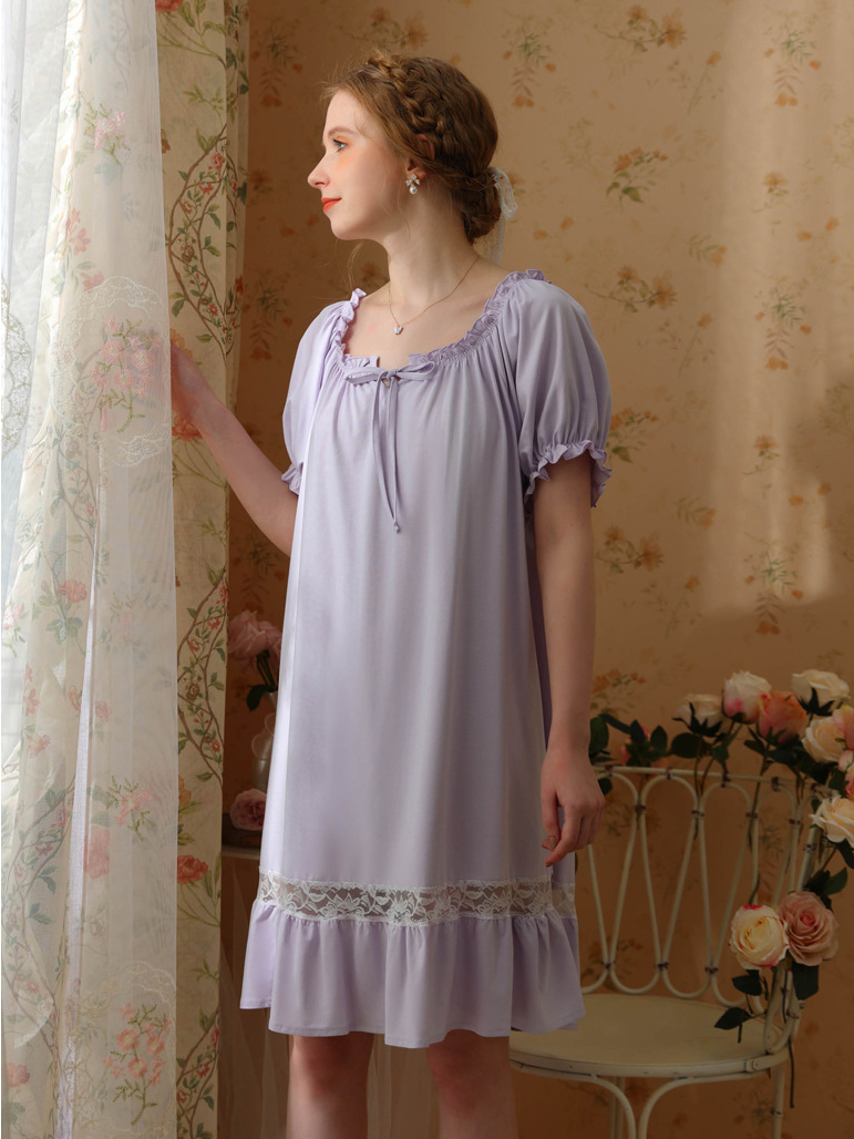 Crew Neck Lace Loose Party Nightdress