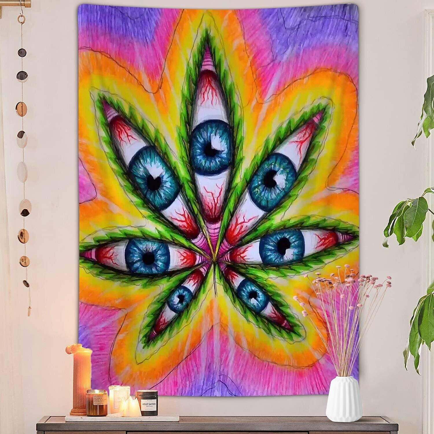 Trippy Weed Wall Tapestry Art Decor Psychedelic Eyes