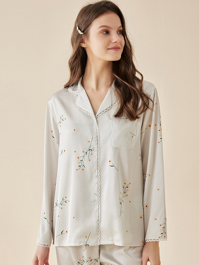 Casual Loose Regular Sleeve Floral Long Sleeve Pajama Set