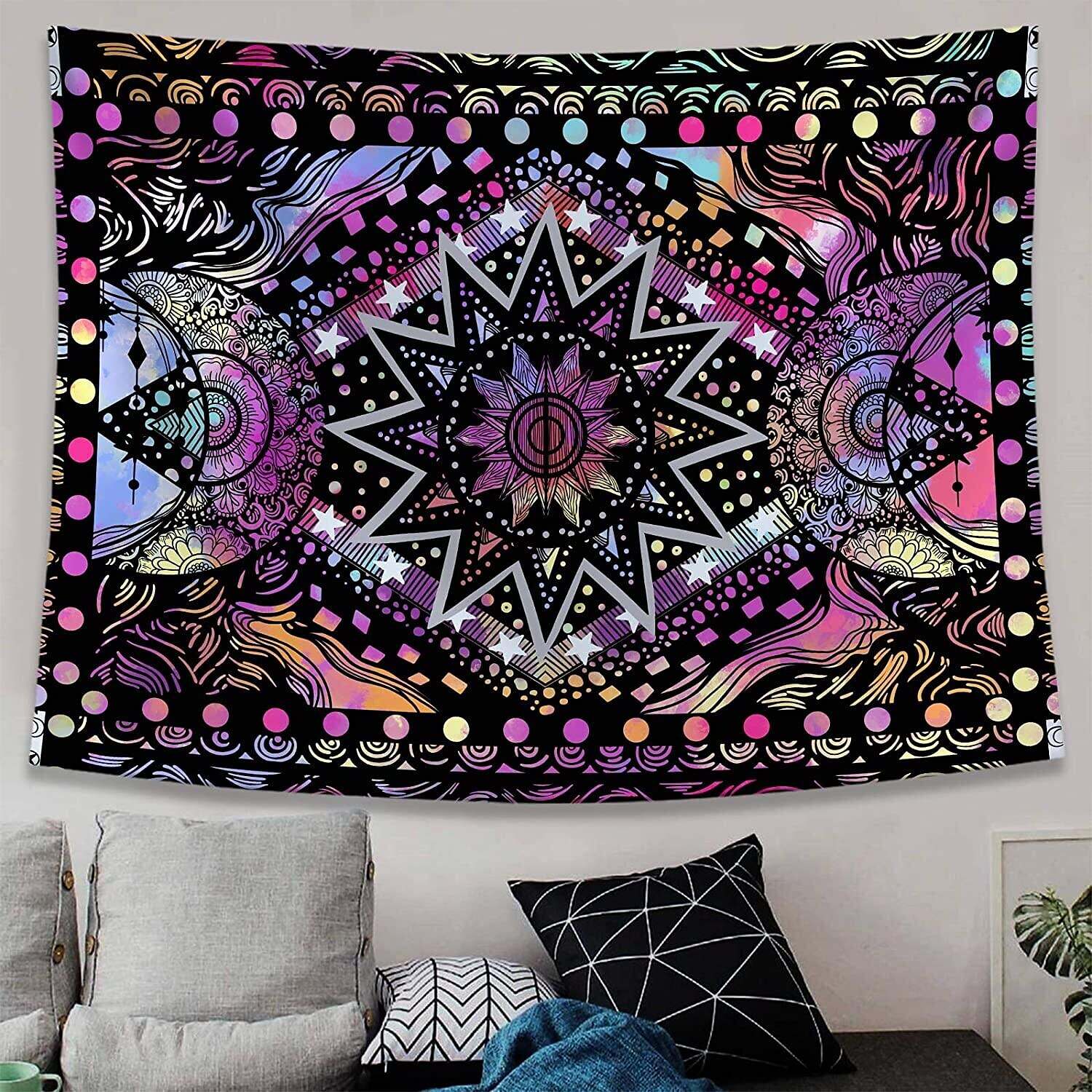 Psychedelic Colorful Tapestry Wall Hanging Indie Hippie Mandala