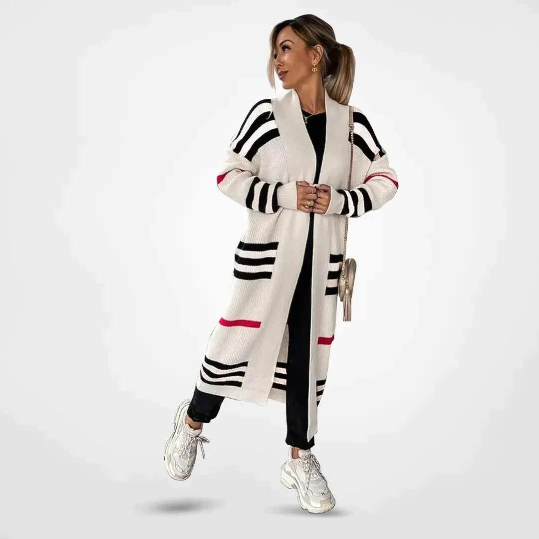Autumn Hot Sales 50% Off- Striped long-sleeved cardigan with an open front