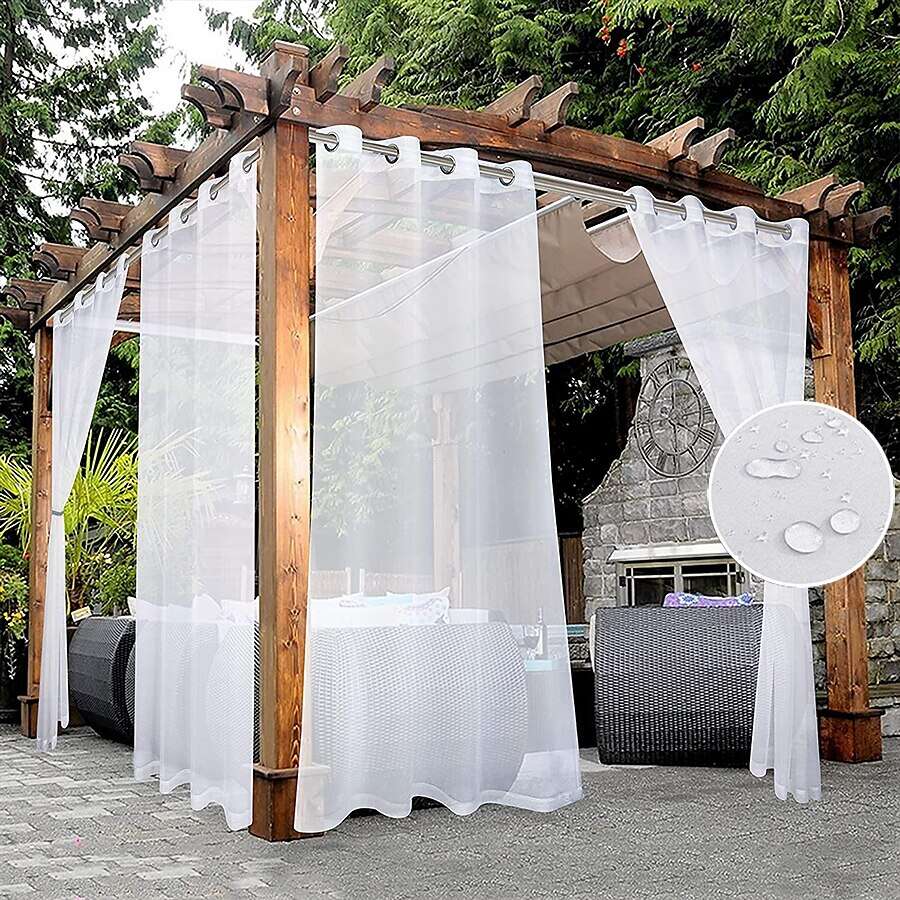 Waterproof Outdoor Curtain Privacy, Sliding Patio Sheer Curtain