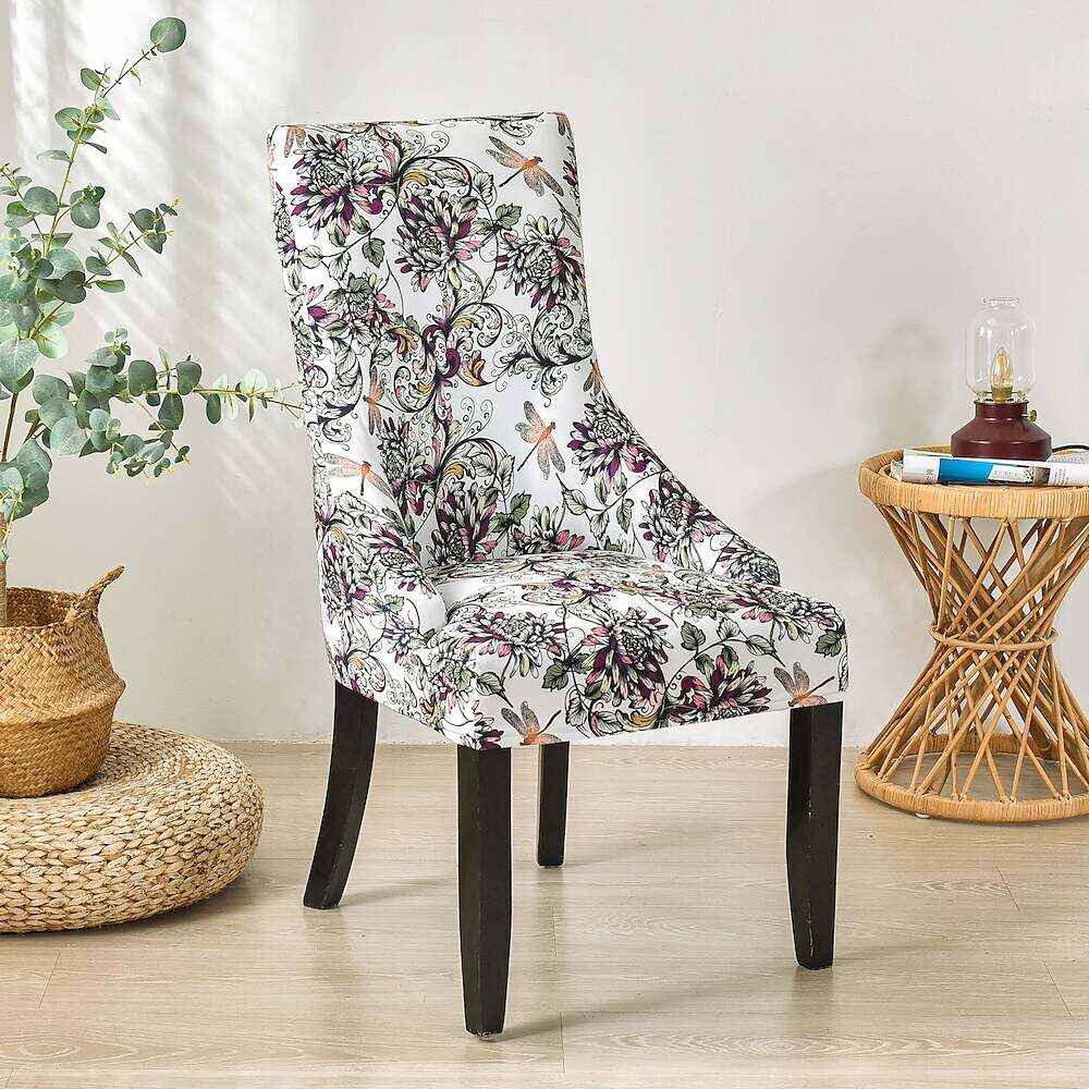 Stretch Wingback Chair Cover Boho/Flower Pattern