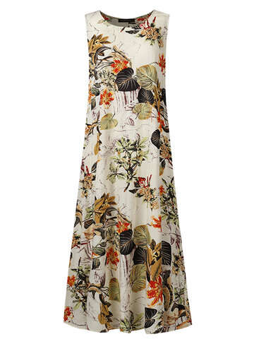 Women Other | Floral Print Sleeveless Plus Size Vintage Dress - OF04439