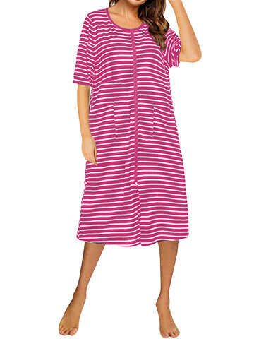 Women Other | Casual Striped O-neck Short Sleeve Dress for Women - OR28459