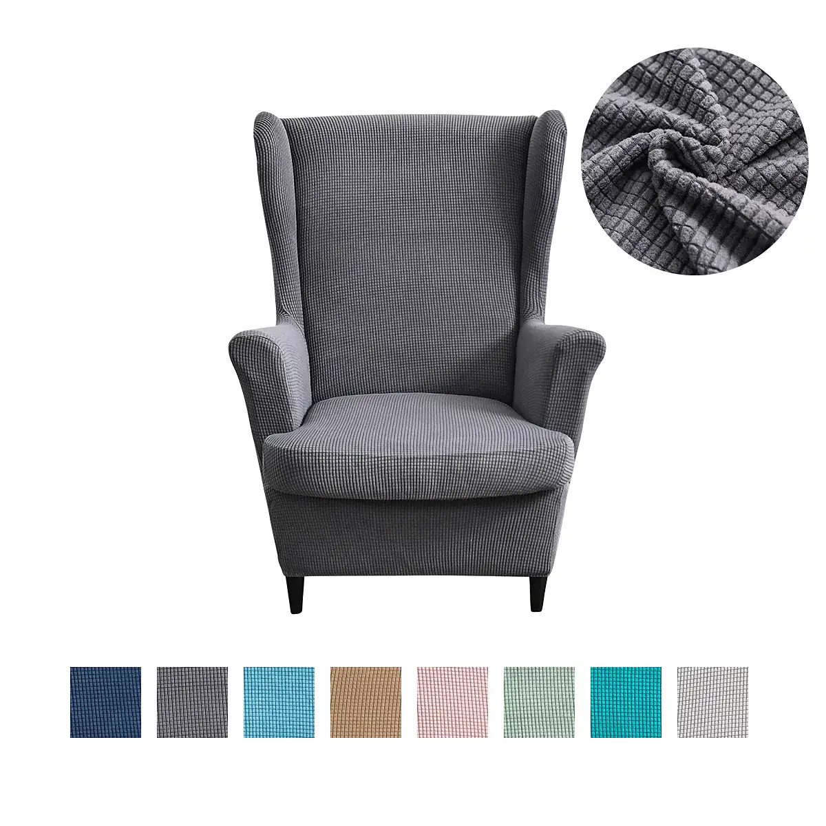 Stretch Wingback Chair Cover IKEA STRANDMON with Seat Cushion Cover