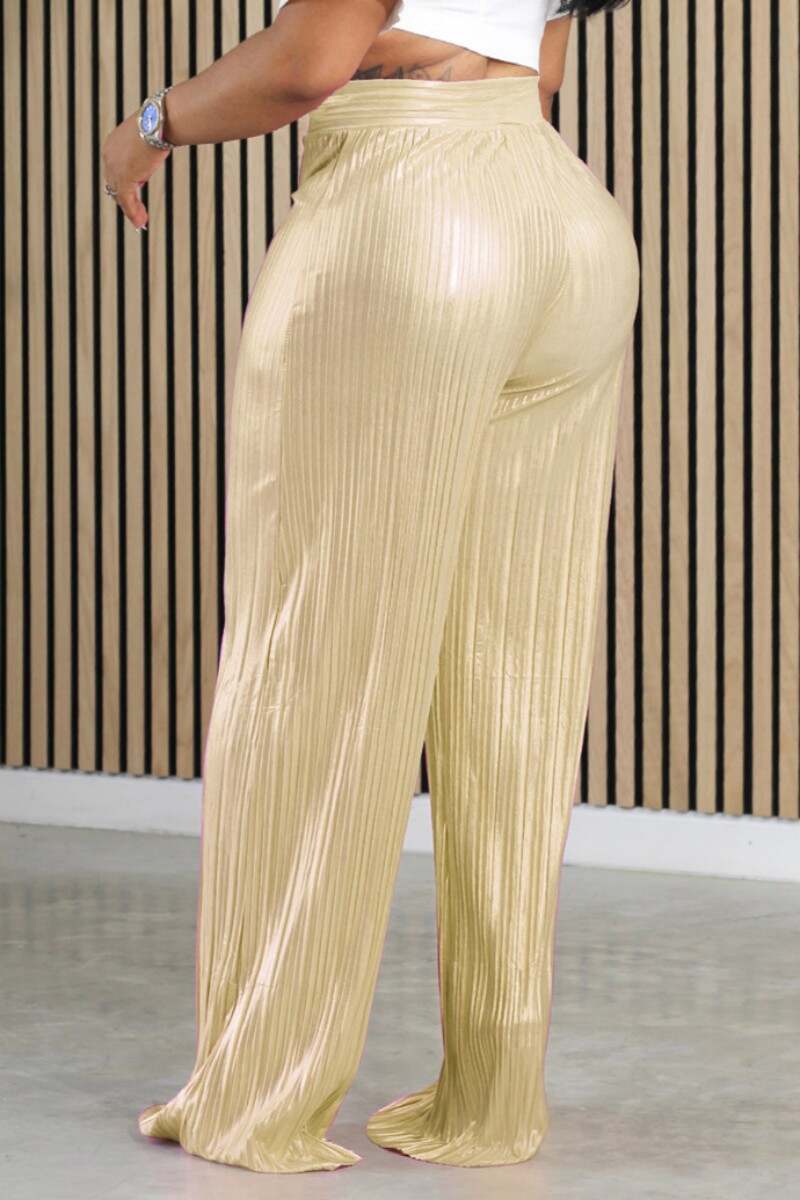 Gold Casual Solid Basic Regular High Waist Conventional Solid Color Trousers