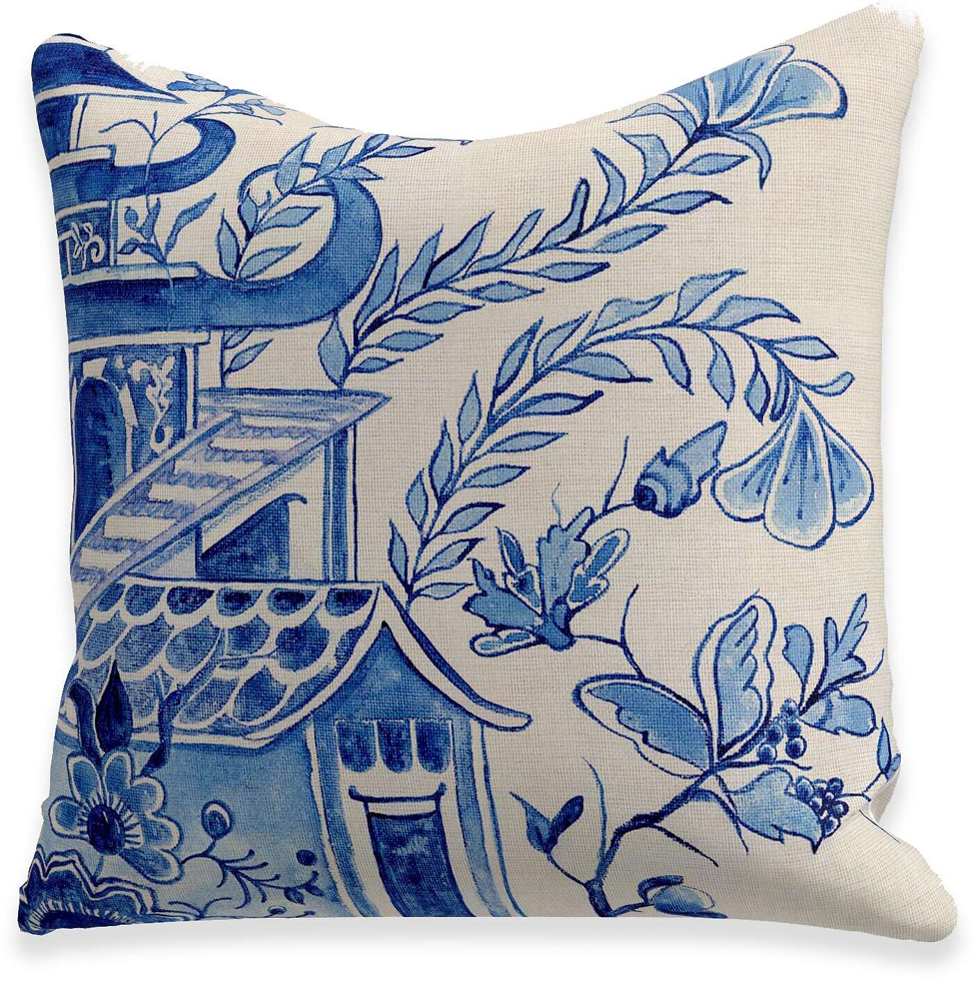 Blue And White Porcelain Flowers Cushion Cover 4PCS Soft Decorative Square Throw Pillow Cover Cushion Case Faux Linen Pillowcase for Sofa Bedroom Superior Quality Mashine Washable