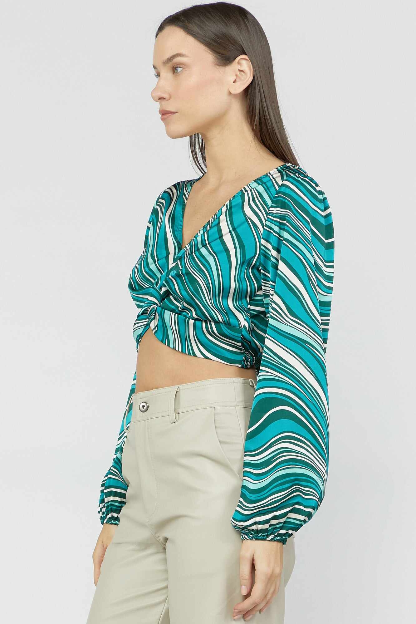 Women Apparel | Satin Abstract Print Crop Top Jade Forever21 - NL71698