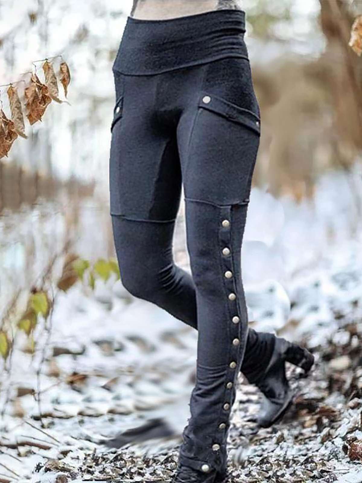 Women's Rivet Split Slim Stretch Pockets Leggings