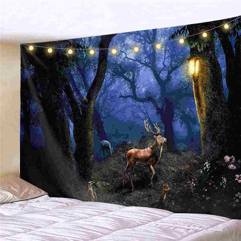 Landscape LED Lights Wall Tapestry Art Decor Forest Waterfall Print