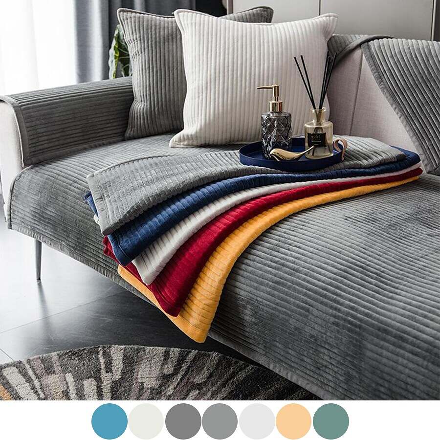 Plush Sofa Cover Seat Pad Grey Sofa Slipcover for Sectional Couch Armchair Loveseat(Sold by Piece/Not All Set)