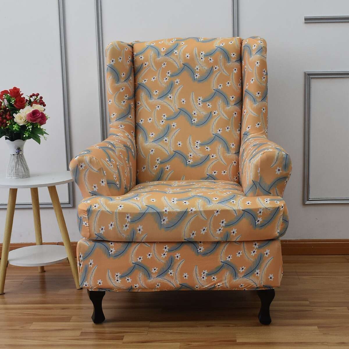 Stretch Wingback Chair Cover Boho/Flower Pattern