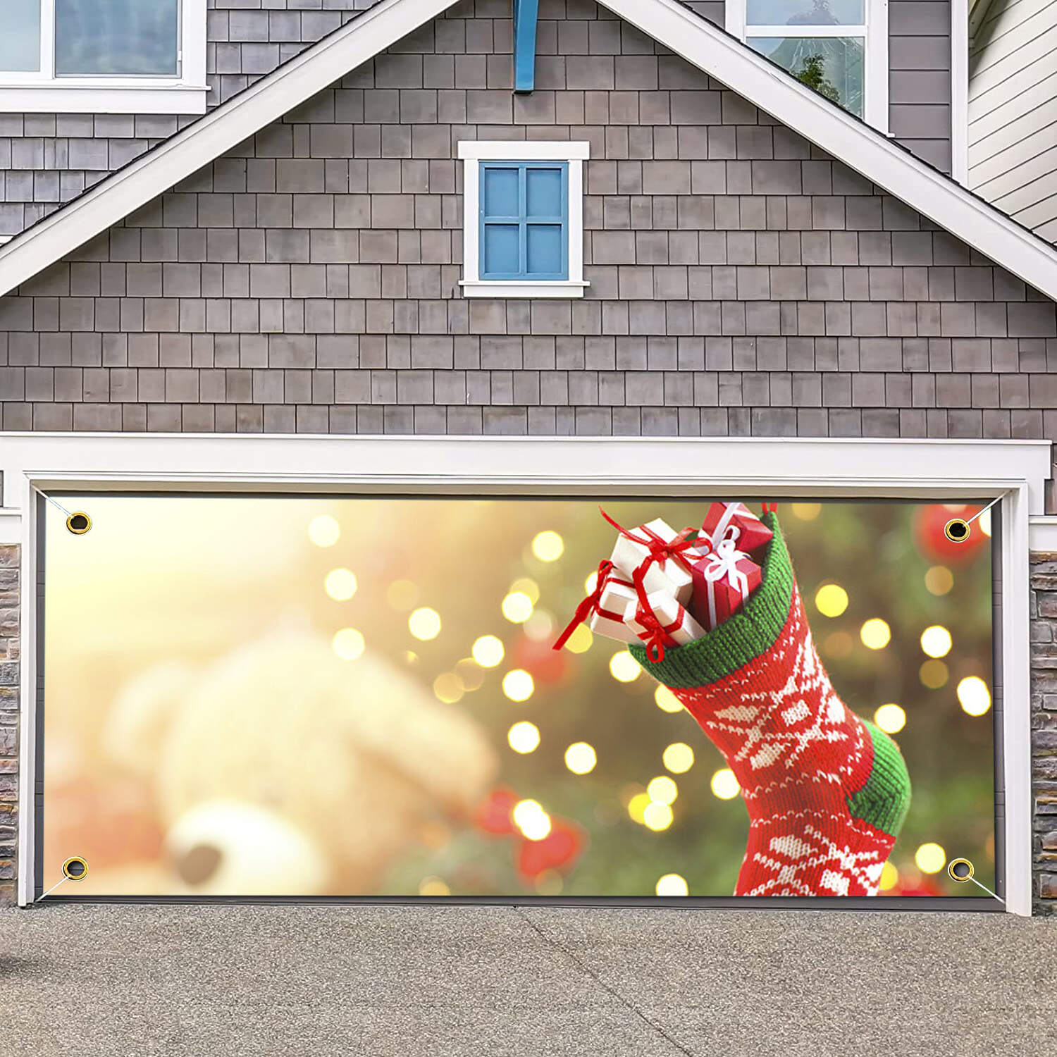 Christmas stocking garage door banner ornament