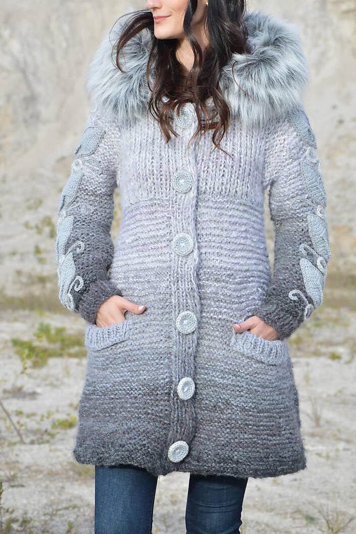 Women Casual Plus Size Long Sleeve Outwear - Silver Fox