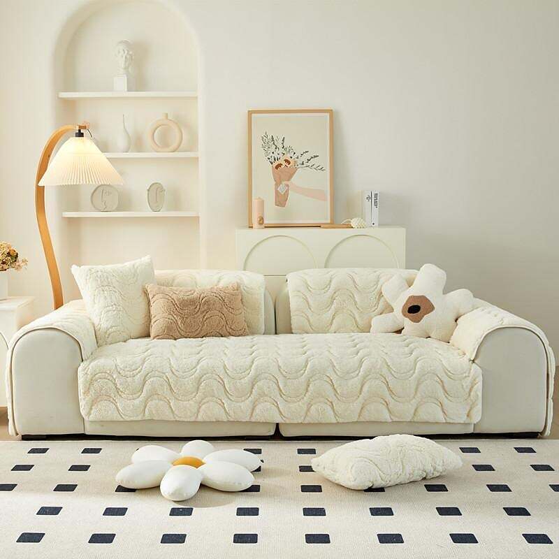 Plush Sofa Cover White Seat Pad Sofa Slipcover for Sectional Couch Armchair(Sold by Piece/Not All Set)