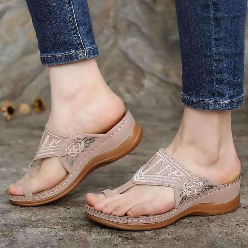 Embroidery Comfy Flip Flop Sandals