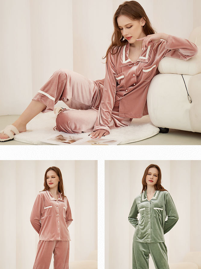 Plain Simple Pleuche V Neck Long Sleeve Pajama Set