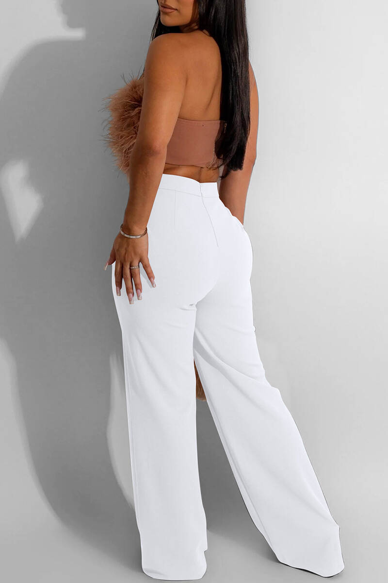 Coffee Casual Solid Basic Regular High Waist Conventional Solid Color Trousers