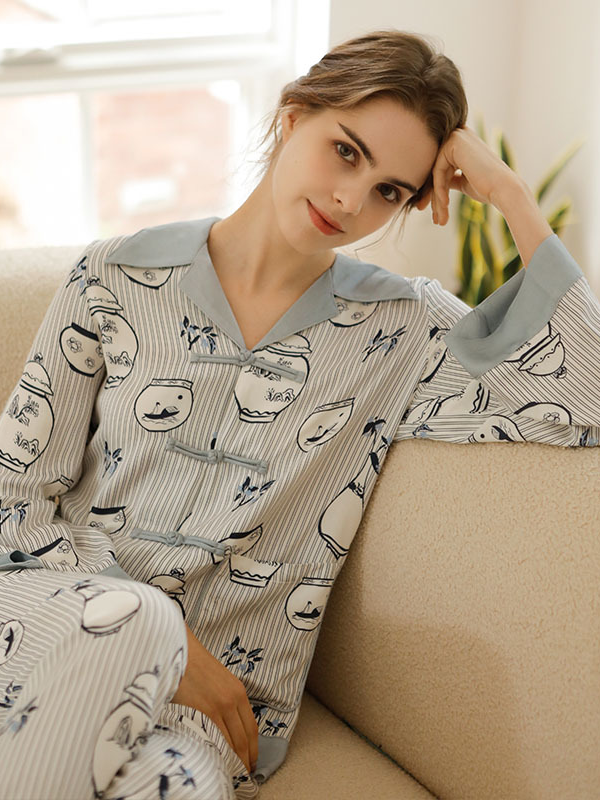 Animal Regular Fit Others Regular Long Sleeve Vintage Pajama Set