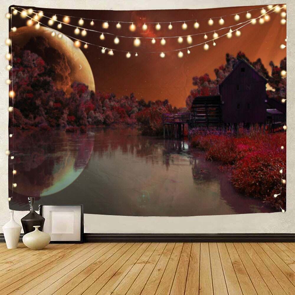 Moon Sea Sky Wall Tapestry Art Decor Landscape Full Night Ocean Cloud