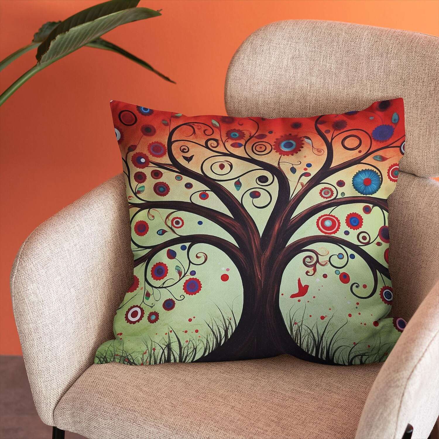 Double Side Pillow Cover 4PC Tree of Life Soft Decorative Square Cushion Case Pillowcase for Bedroom Livingroom Sofa Couch Chair