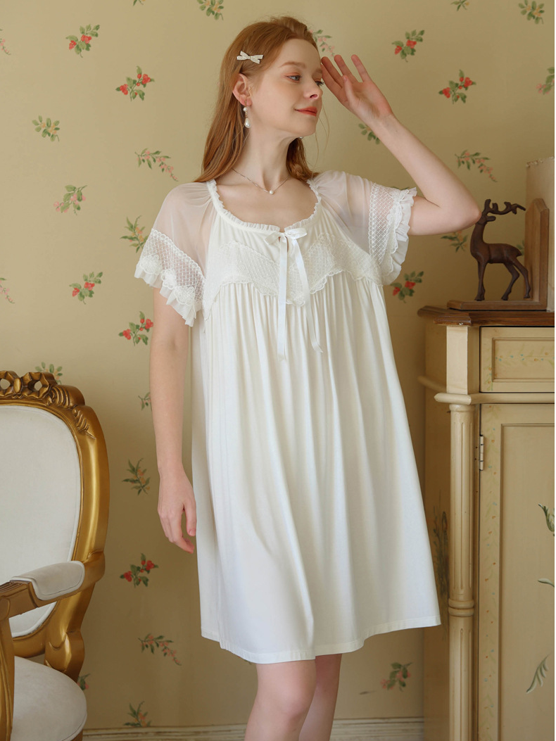 Lace Elegant Square Neck Short Sleeve Nightdress