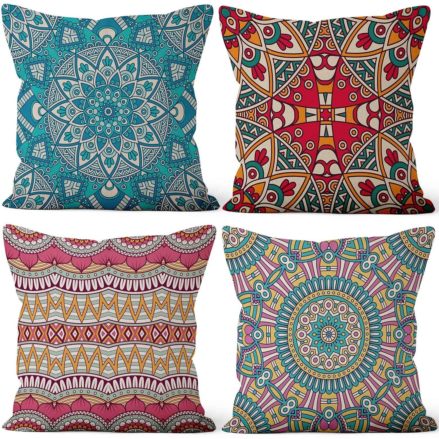 Floral Mandala Bohemian Double Side Pillow Cover 4PC Soft Decorative Square Cushion Case Pillowcase for Bedroom Livingroom Sofa Couch Chair