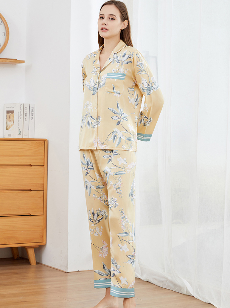 V Neck Floral Regular Fit Casual Long Sleeve Pajama Set