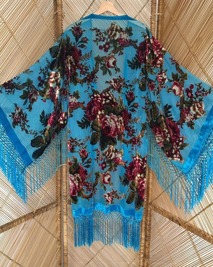 Kimono fringed velvet cardigan