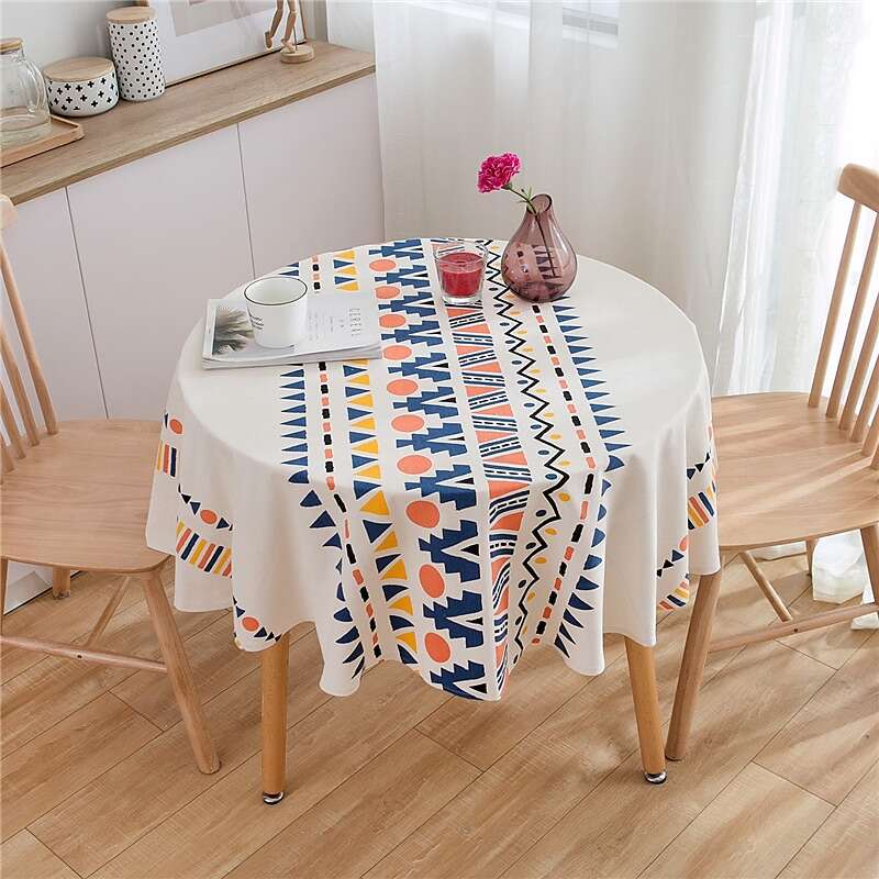 Boho Style Pastoral Tablecloth Round Table Cloth,Washable Table Cover