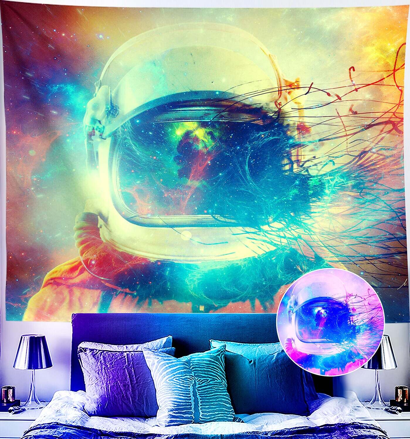 Astronaut Blacklight UV Reactive Wall Tapestry Universe Galaxy