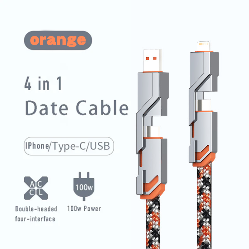 4-in-1 Flat Braided Anti-tangle Charger Cable with Velcro