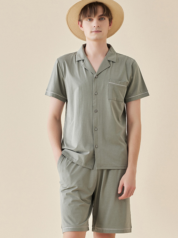 Modal V Neck Loose Simple Regular Sleeve Matching Couple Pajamas Set