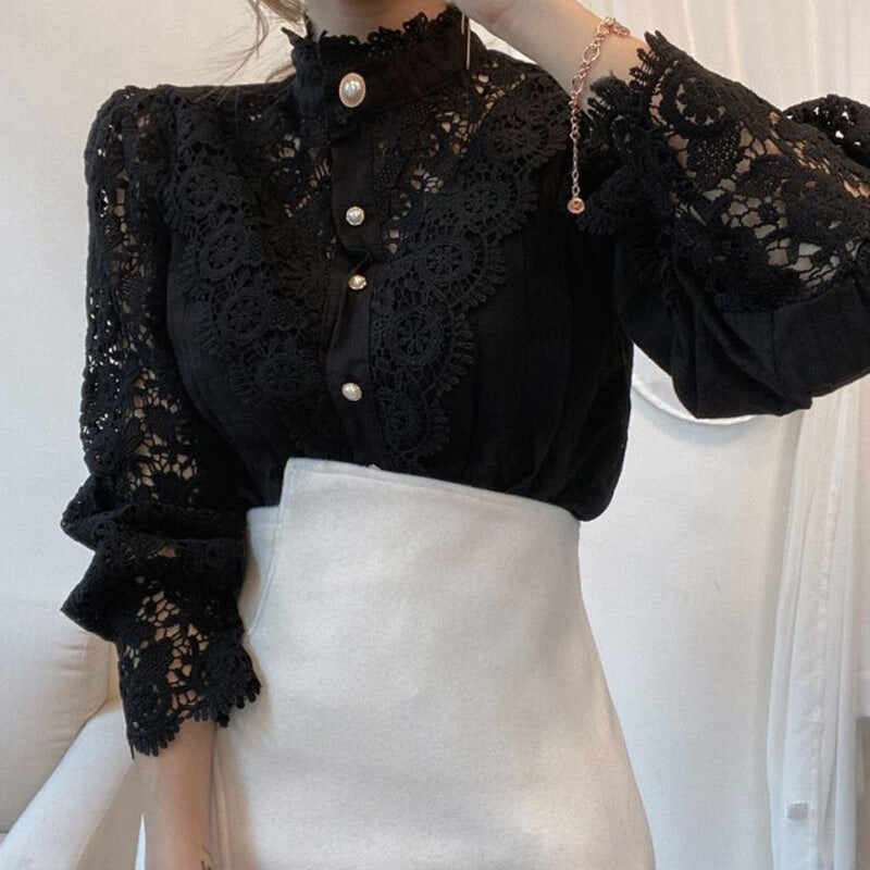 Flower Stitching Stand Collar Shirt